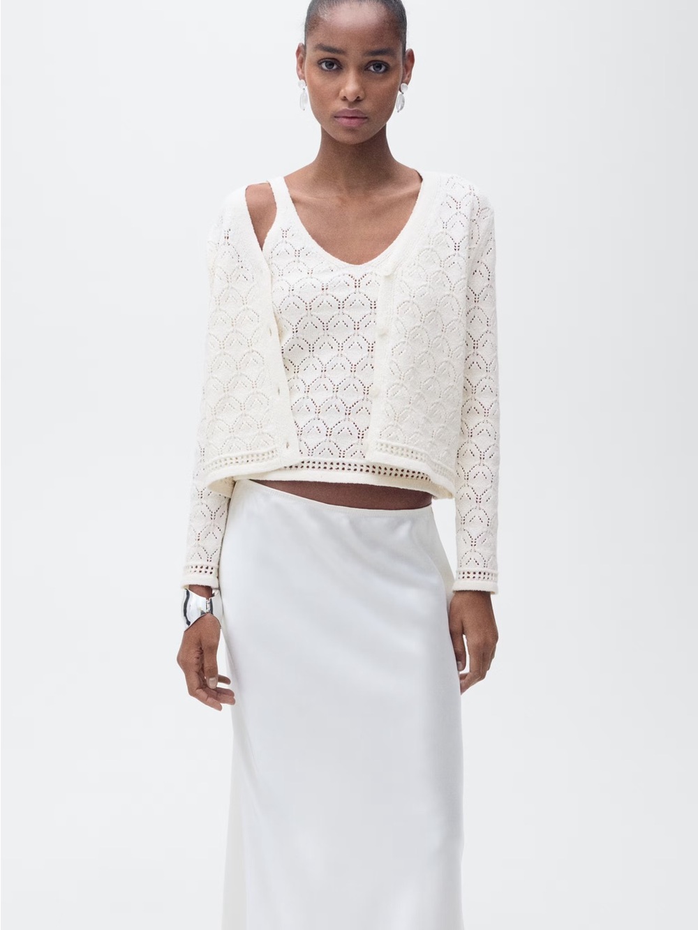 Mango Cream Crochet Knit Cardigan and Tank Set - size M